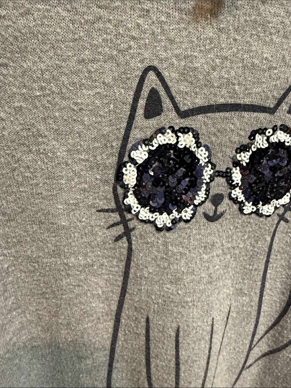 Girls' Gray Cat Sweater with Sequin Sunglasses